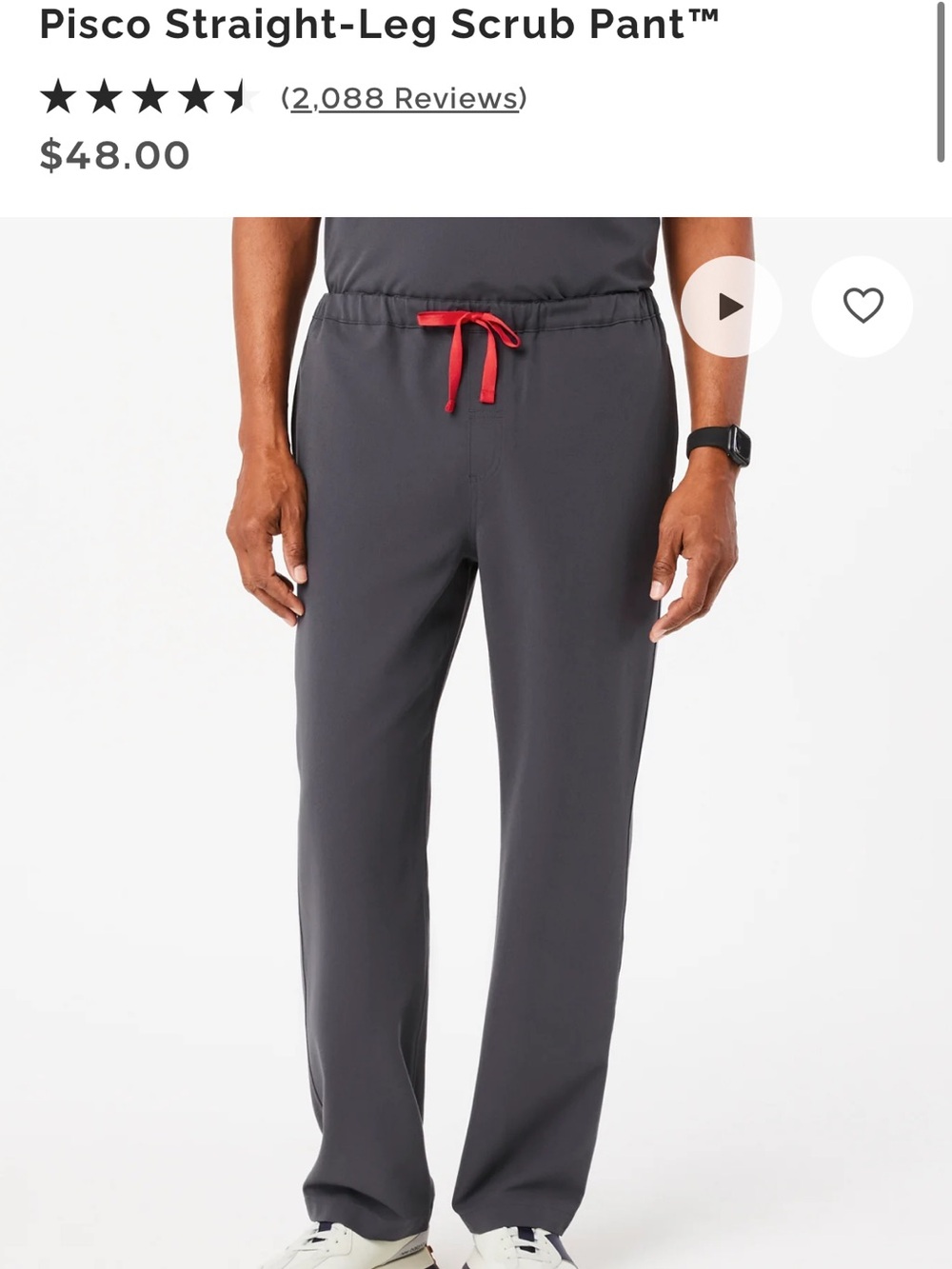 Figs Men's Straight-Leg Scrub Pant in Charcoal with Red Drawcord